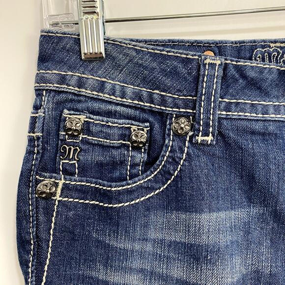 Miss Me Capri Jeans Women's Size 26 Blue Denim White Stitch Rhinestone JP6048P5 - Picture 6 of 14